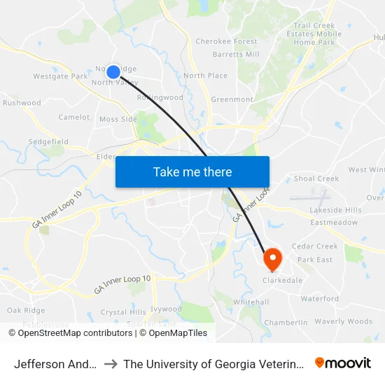 Jefferson And Vincent Ib to The University of Georgia Veterinary Teaching Hospital map