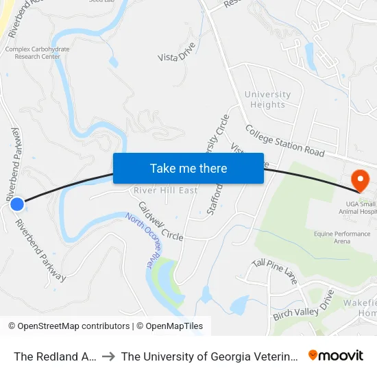 The Redland Apartments to The University of Georgia Veterinary Teaching Hospital map