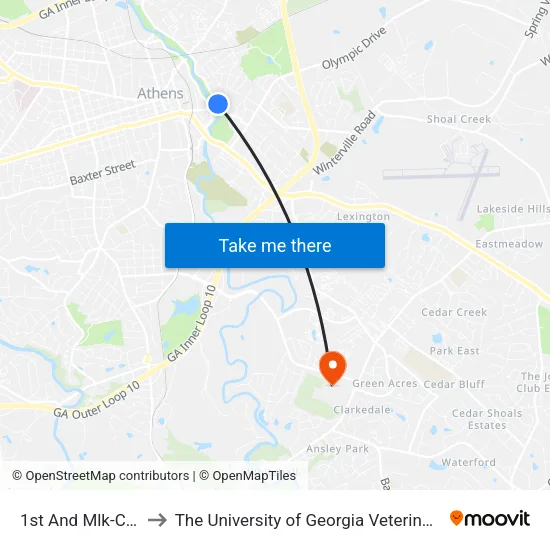 1st And Mlk-Chicopee Ib to The University of Georgia Veterinary Teaching Hospital map
