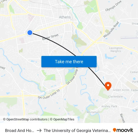 Broad And Holman Ob 2 to The University of Georgia Veterinary Teaching Hospital map