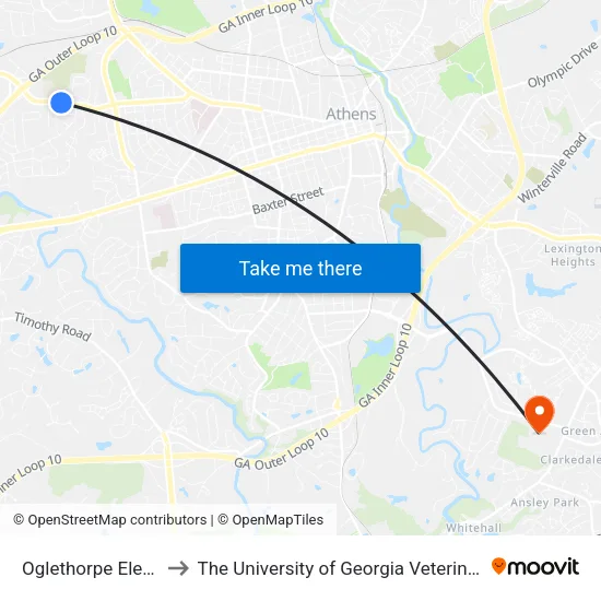 Oglethorpe Elem Sch Ob 2 to The University of Georgia Veterinary Teaching Hospital map