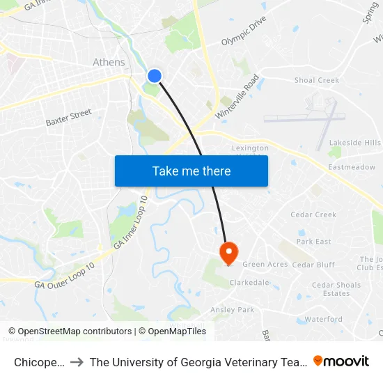 Chicopee Ob to The University of Georgia Veterinary Teaching Hospital map