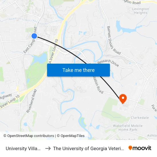 University Village Building K to The University of Georgia Veterinary Teaching Hospital map