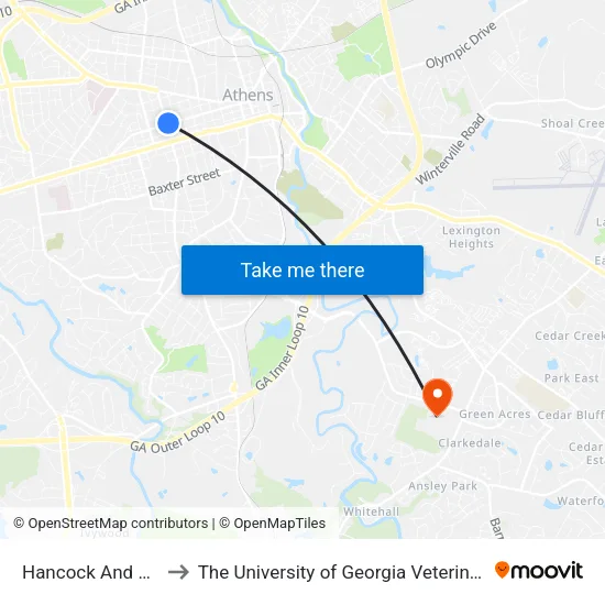 Hancock And Milledge Ob to The University of Georgia Veterinary Teaching Hospital map