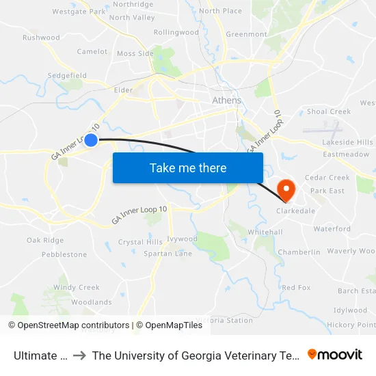 Ultimate Drive to The University of Georgia Veterinary Teaching Hospital map