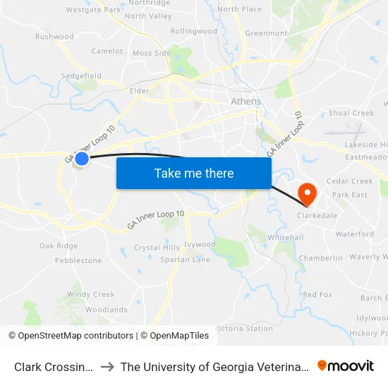Clark Crossing Plaza Ib to The University of Georgia Veterinary Teaching Hospital map