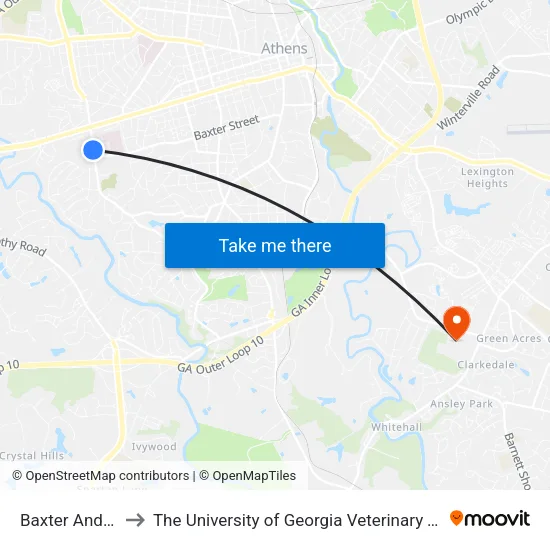Baxter And Alps Ib to The University of Georgia Veterinary Teaching Hospital map