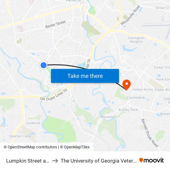 Lumpkin Street at Riverview Ob to The University of Georgia Veterinary Teaching Hospital map