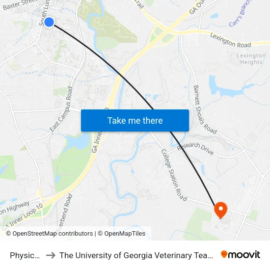 Physics Ob to The University of Georgia Veterinary Teaching Hospital map