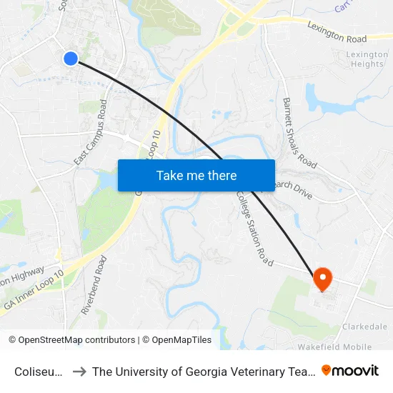 Coliseum Ob to The University of Georgia Veterinary Teaching Hospital map