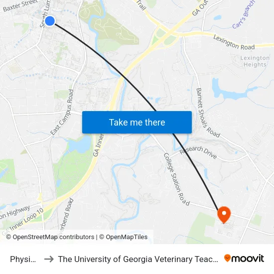 Physics Ib to The University of Georgia Veterinary Teaching Hospital map