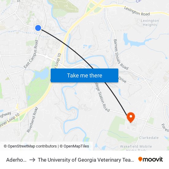 Aderhold Ib to The University of Georgia Veterinary Teaching Hospital map