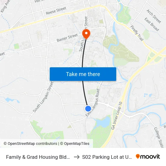 Family & Grad Housing Bldg G to S02 Parking Lot at UGA map