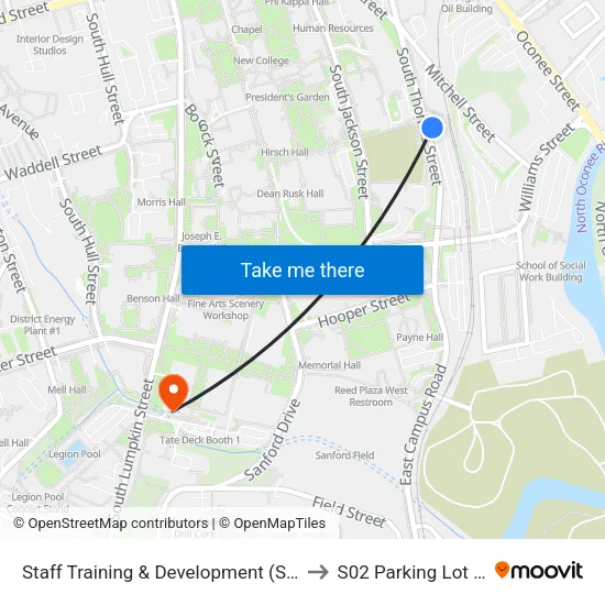 Staff Training & Development (Southbound) to S02 Parking Lot at UGA map
