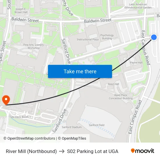 River Mill (Northbound) to S02 Parking Lot at UGA map