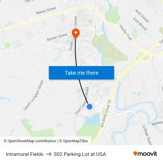 Intramural Fields to S02 Parking Lot at UGA map