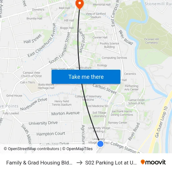 Family & Grad Housing Bldg H to S02 Parking Lot at UGA map