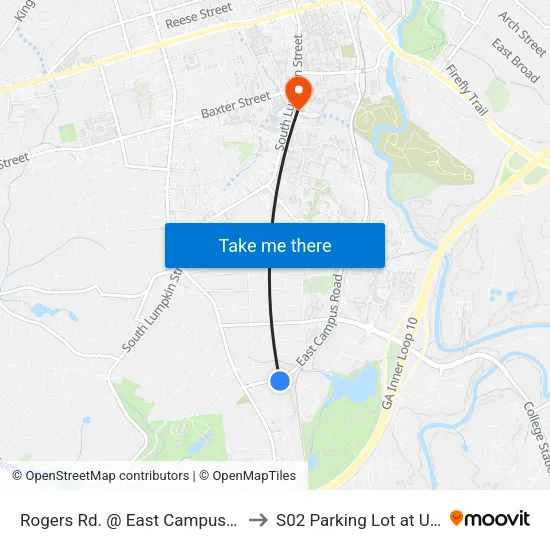 Rogers Rd. @ East Campus Rd. to S02 Parking Lot at UGA map