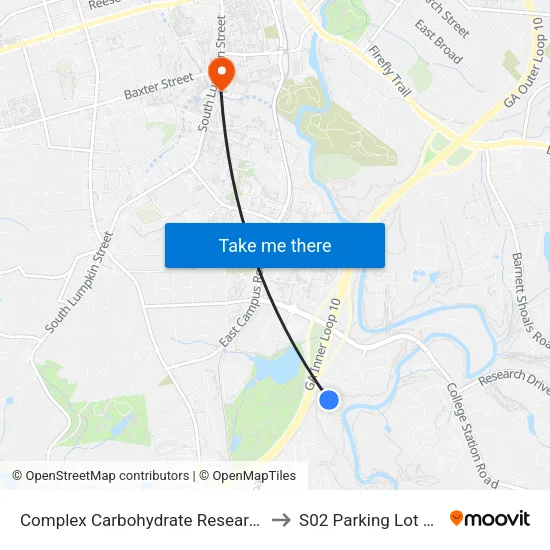 Complex Carbohydrate Research Center to S02 Parking Lot at UGA map