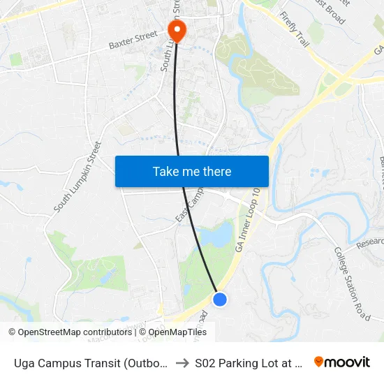 Uga Campus Transit (Outbound) to S02 Parking Lot at UGA map