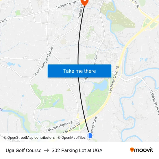 Uga Golf Course to S02 Parking Lot at UGA map
