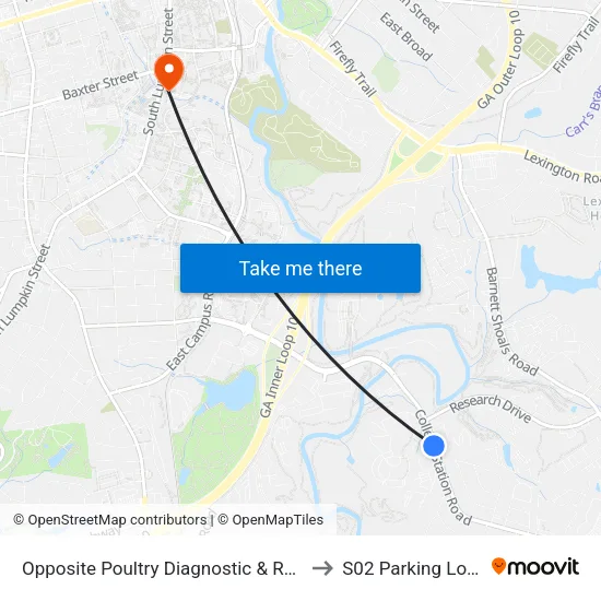 Opposite Poultry Diagnostic & Research Center to S02 Parking Lot at UGA map