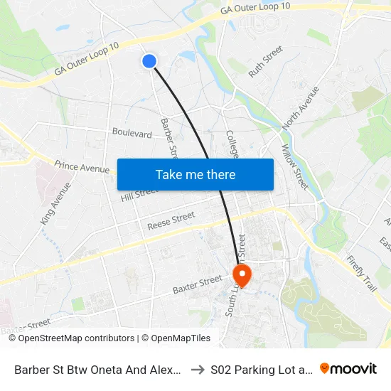 Barber St Btw Oneta And Alexander Ob to S02 Parking Lot at UGA map