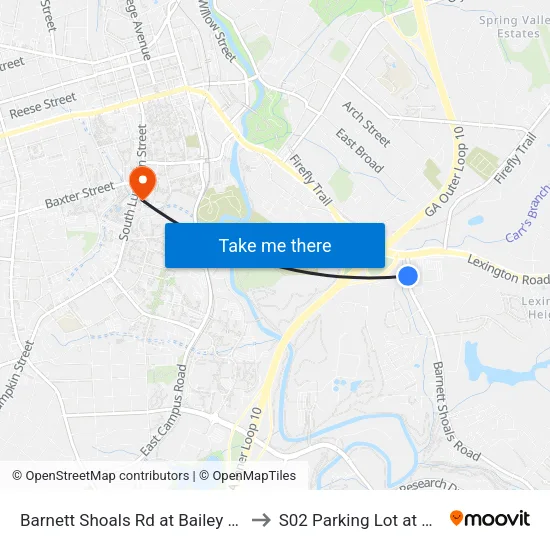 Barnett Shoals Rd at Bailey St Ib to S02 Parking Lot at UGA map