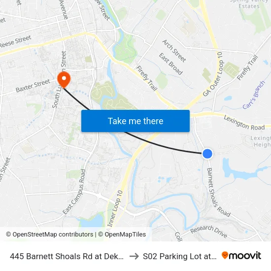 445 Barnett Shoals Rd at Dekle Dr Ib to S02 Parking Lot at UGA map