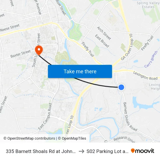 335 Barnett Shoals Rd at Johnson Dr Ib to S02 Parking Lot at UGA map