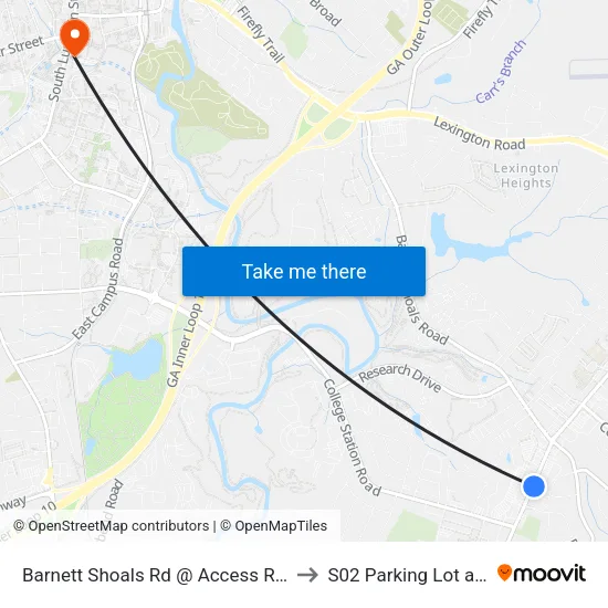 Barnett Shoals Rd @ Access Road Neb to S02 Parking Lot at UGA map