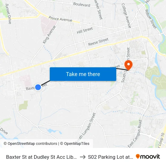 Baxter St at Dudley St Acc Library Ob to S02 Parking Lot at UGA map