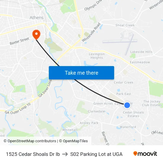 1525 Cedar Shoals Dr Ib to S02 Parking Lot at UGA map