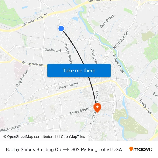 Bobby Snipes Building Ob to S02 Parking Lot at UGA map