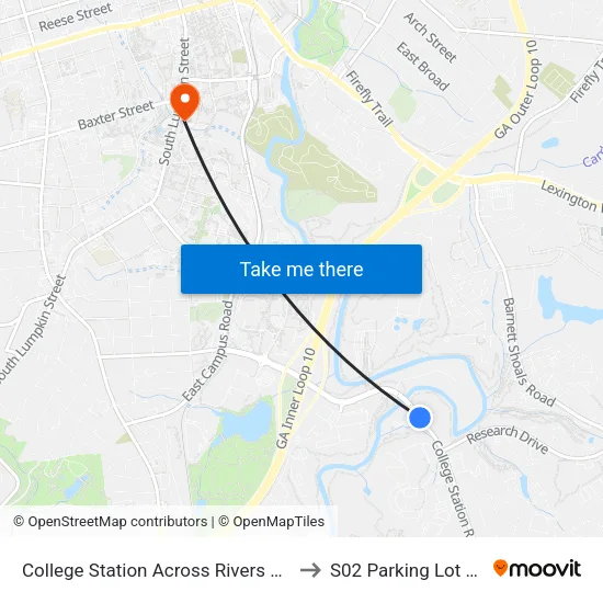 College Station Across Rivers Crossng Ib to S02 Parking Lot at UGA map
