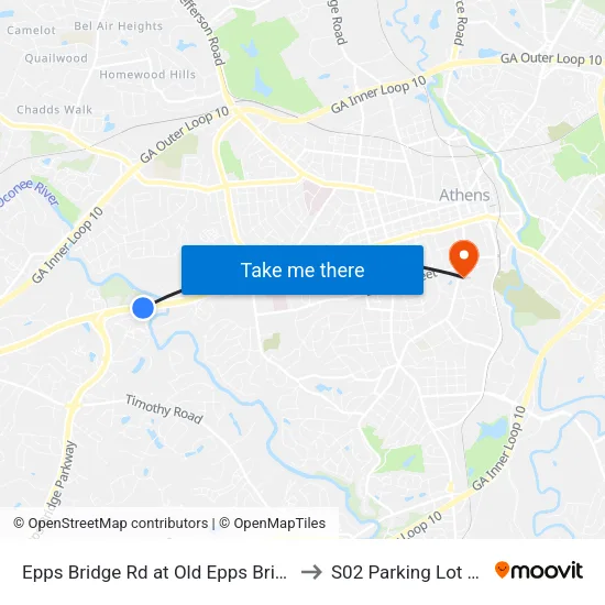 Epps Bridge Rd at Old Epps Bridge Rd Ob to S02 Parking Lot at UGA map