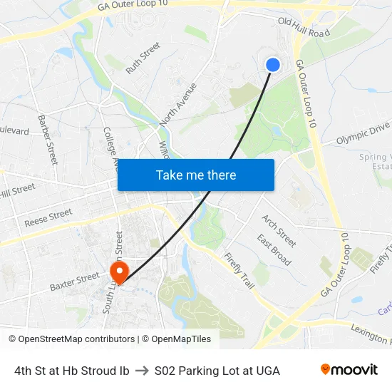 4th St at Hb Stroud Ib to S02 Parking Lot at UGA map