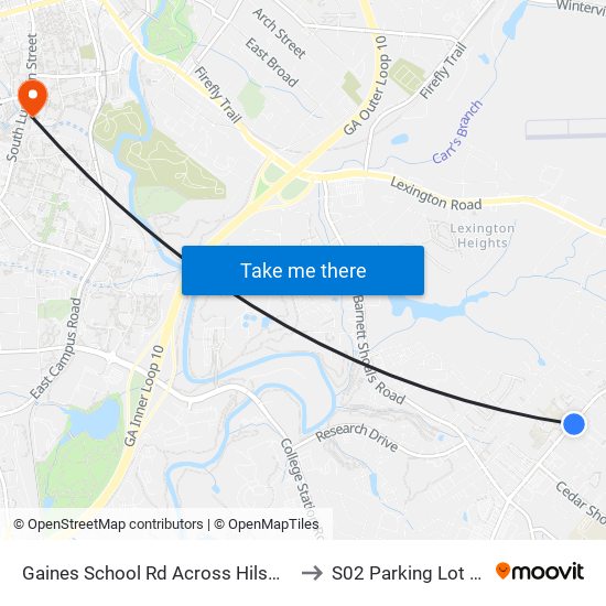 Gaines School Rd Across Hilsman Ms Ob to S02 Parking Lot at UGA map