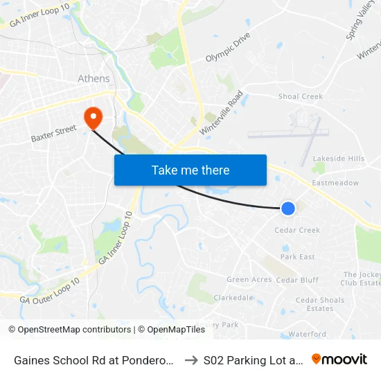 Gaines School Rd at Ponderosa Dr Ob to S02 Parking Lot at UGA map