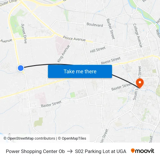 Power Shopping Center Ob to S02 Parking Lot at UGA map