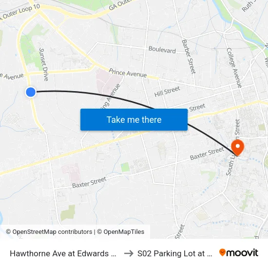 Hawthorne Ave at Edwards Dr Ob to S02 Parking Lot at UGA map