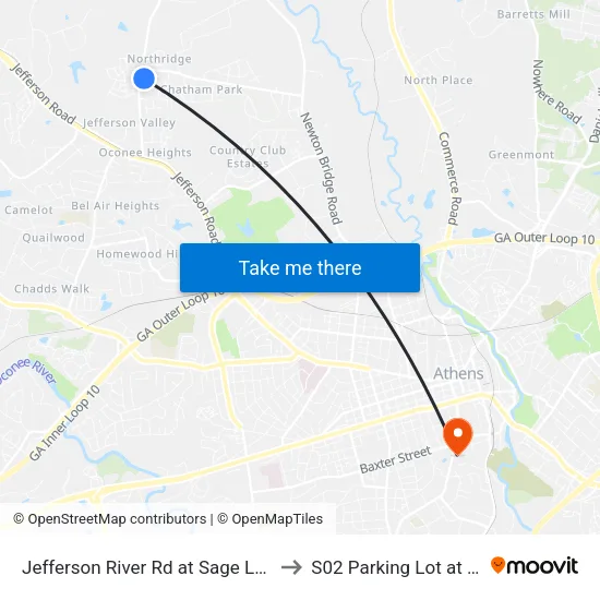 Jefferson River Rd at Sage Lane Ib to S02 Parking Lot at UGA map