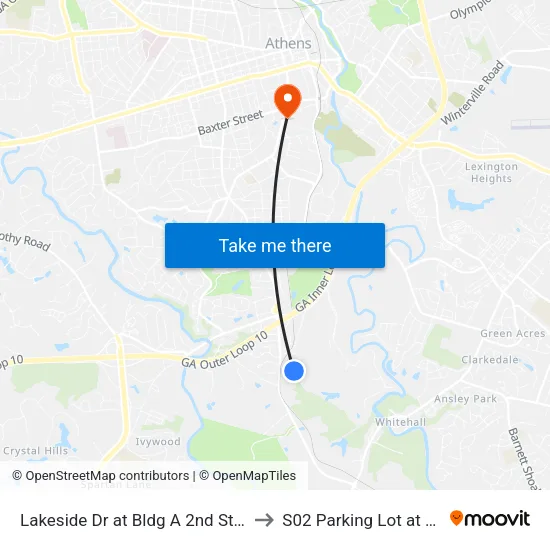Lakeside Dr at Bldg A 2nd Stop Ib to S02 Parking Lot at UGA map
