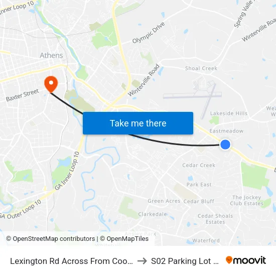 Lexington Rd Across From Cooper Rd Ob to S02 Parking Lot at UGA map