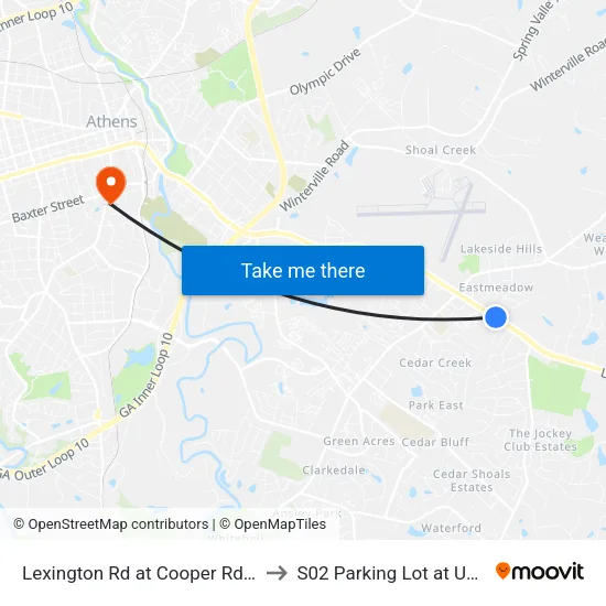 Lexington Rd at Cooper Rd Ib to S02 Parking Lot at UGA map