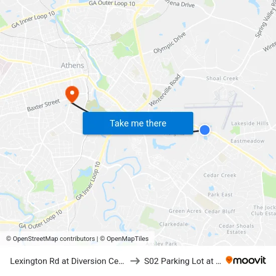 Lexington Rd at Diversion Center Ib to S02 Parking Lot at UGA map