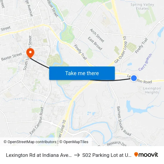 Lexington Rd at Indiana Ave Ob to S02 Parking Lot at UGA map