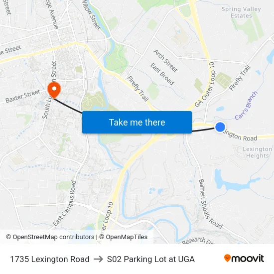 1735 Lexington Road to S02 Parking Lot at UGA map