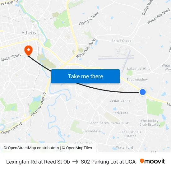 Lexington Rd at Reed St Ob to S02 Parking Lot at UGA map