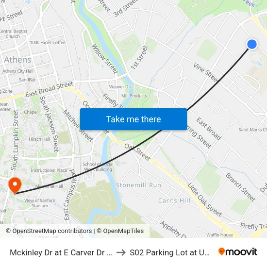 Mckinley Dr at E Carver Dr Ib to S02 Parking Lot at UGA map
